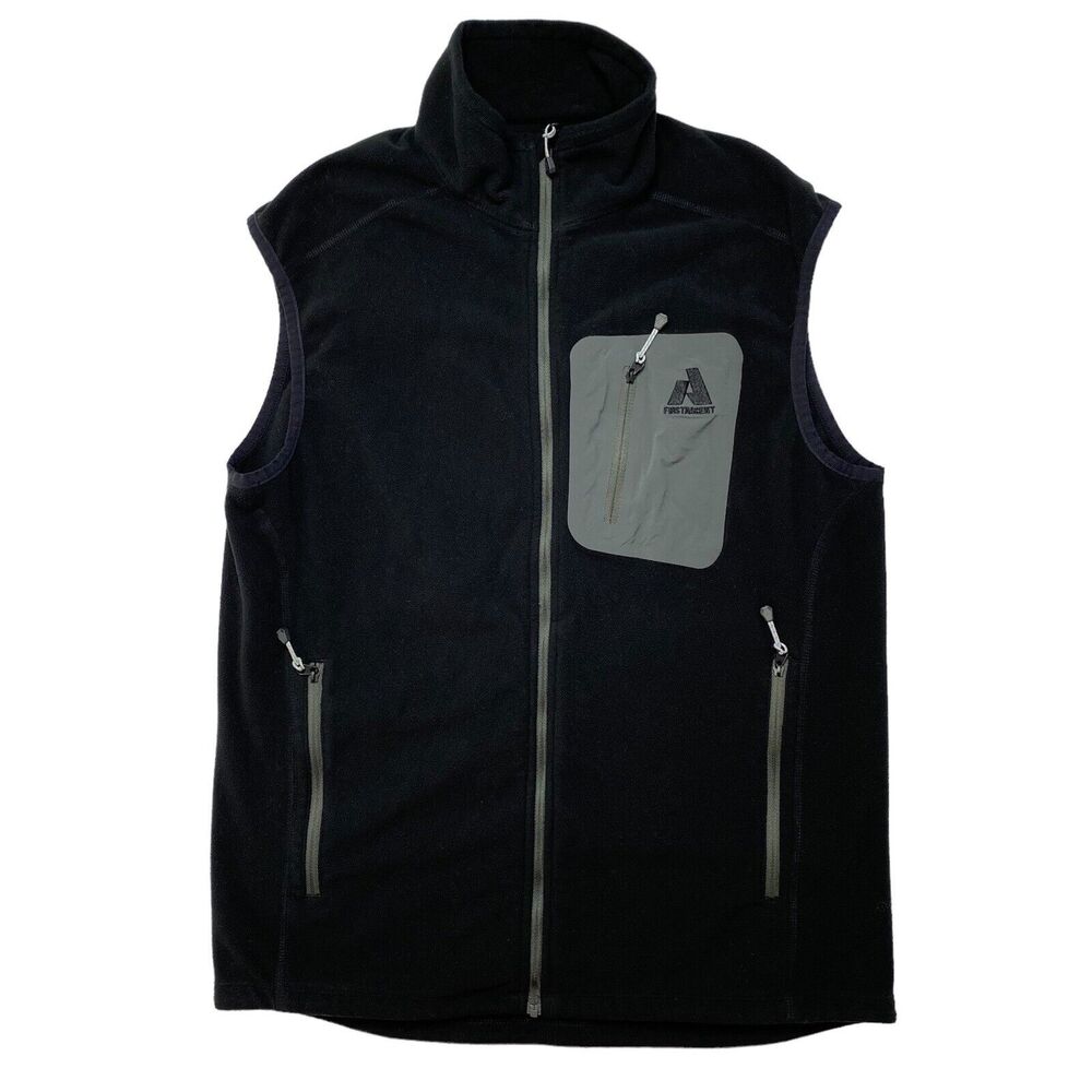 FIRST ASCENT EDDIE BAUER Black Fleece Full Zip Vest Size Small Mens Pockets